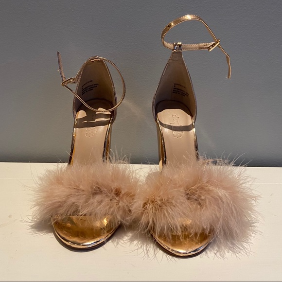 Rose Gold Fuzzy Heels - Picture 2 of 4